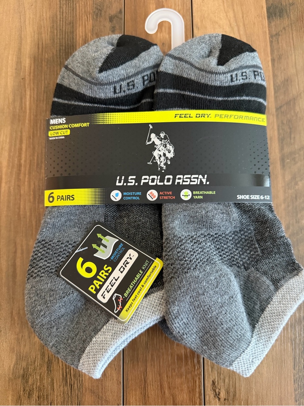 U.S. Polo Assn. Men's Low Cut Athletic Socks — Gray & Black (6-Pack)